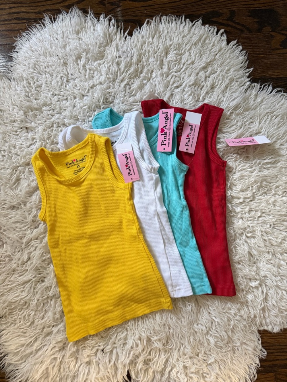 Angel Kids Ribbed Tank Tops in Yellow, White, Teal, Red
